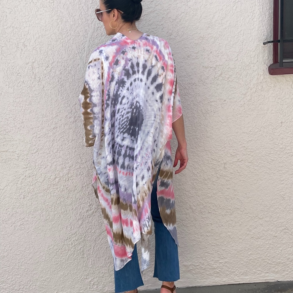 035 Boho Tie Dye Kimono beach Cover up - Picture 4 of 15